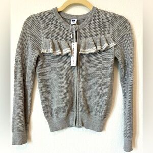 Janie and Jack Gray Open Weave Zip Front Ruffle Cardigan Sweater Sz. 6 NWT